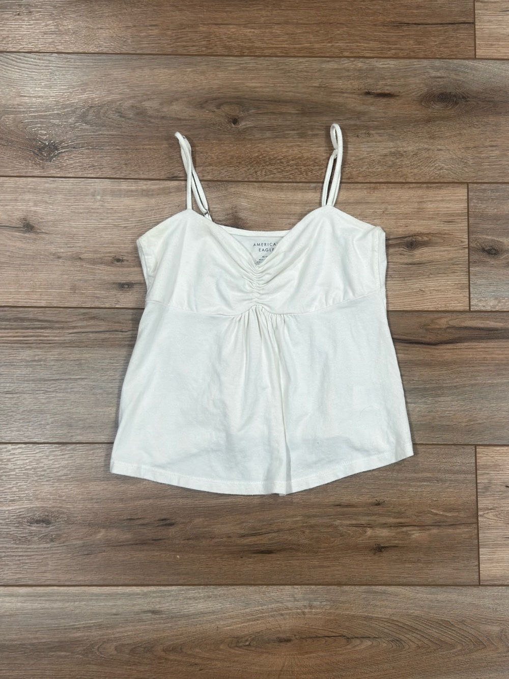 AMERICAN EAGLE Preppy Basic White Boho Flowy Ruched Tank Top | Size Medium